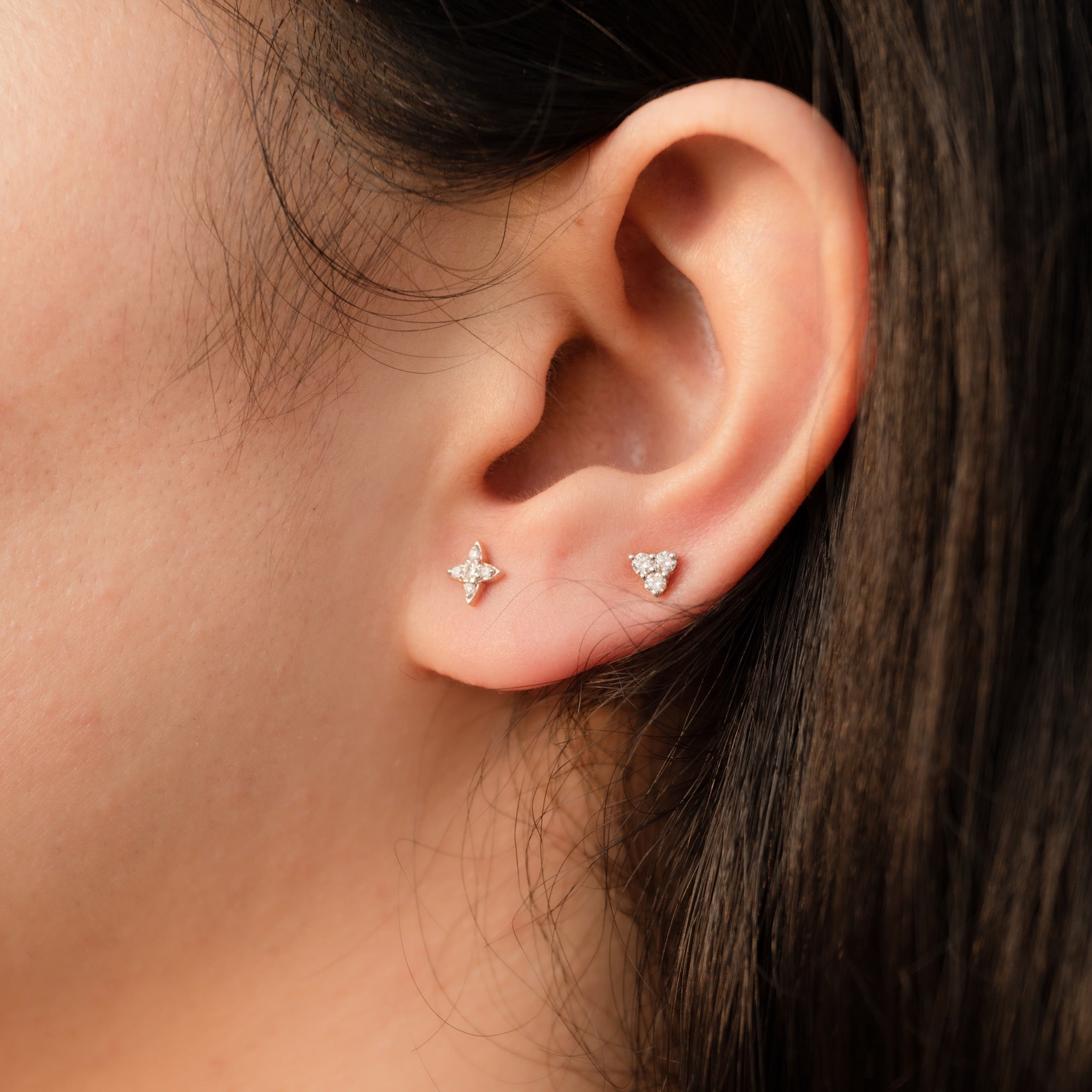 3 Stone Diamond Studs