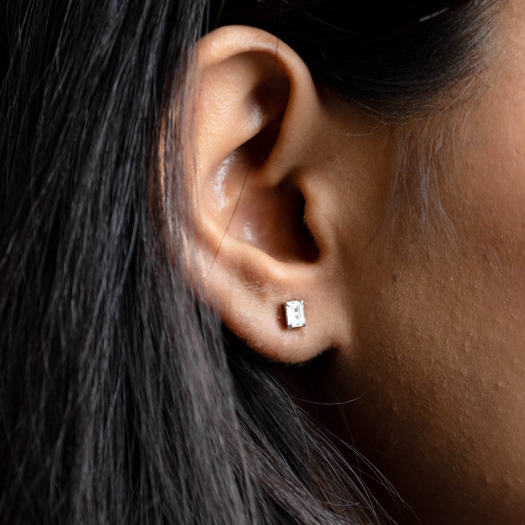 Emerald Cut Solitaire Studs