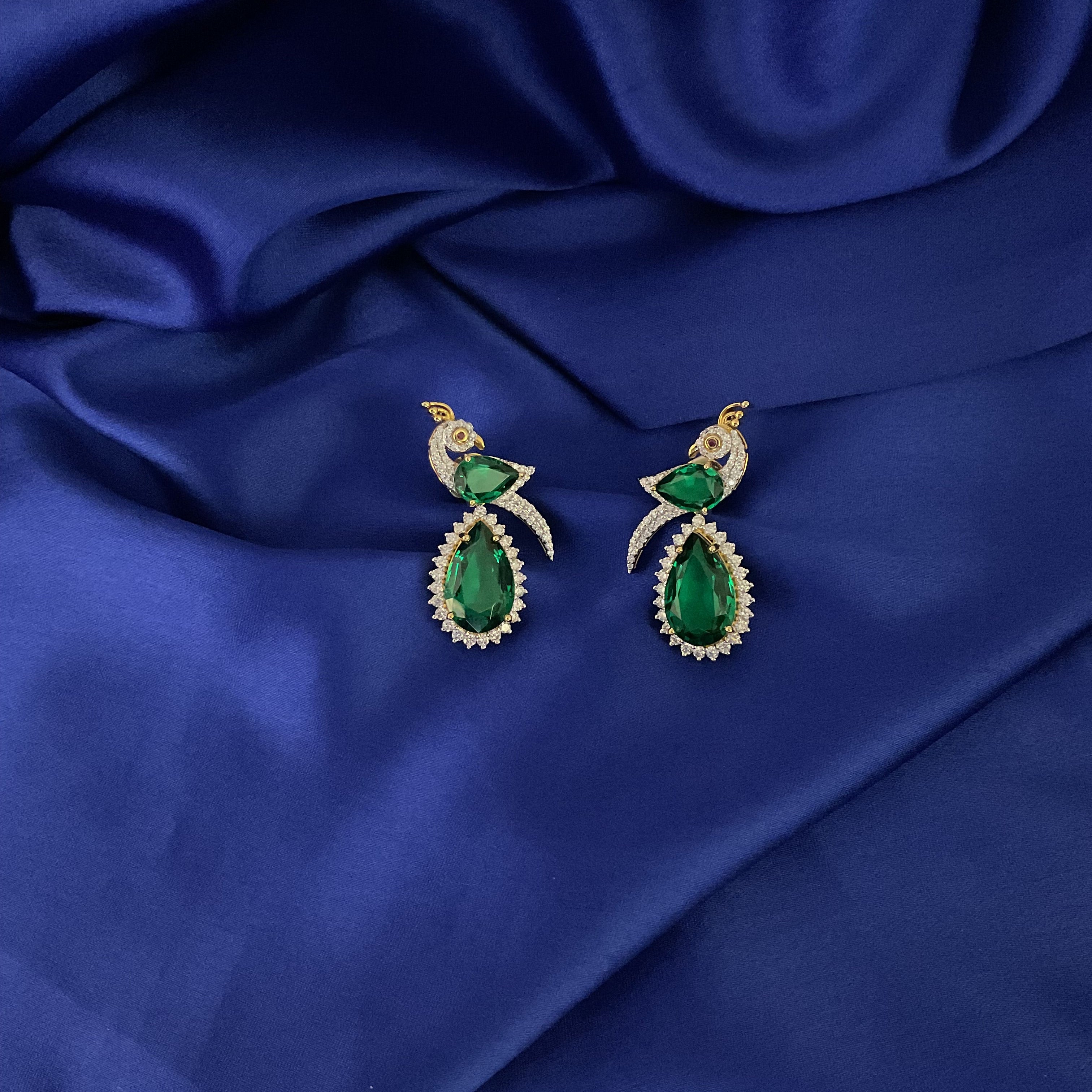 Green Elegance Peacock Earrings