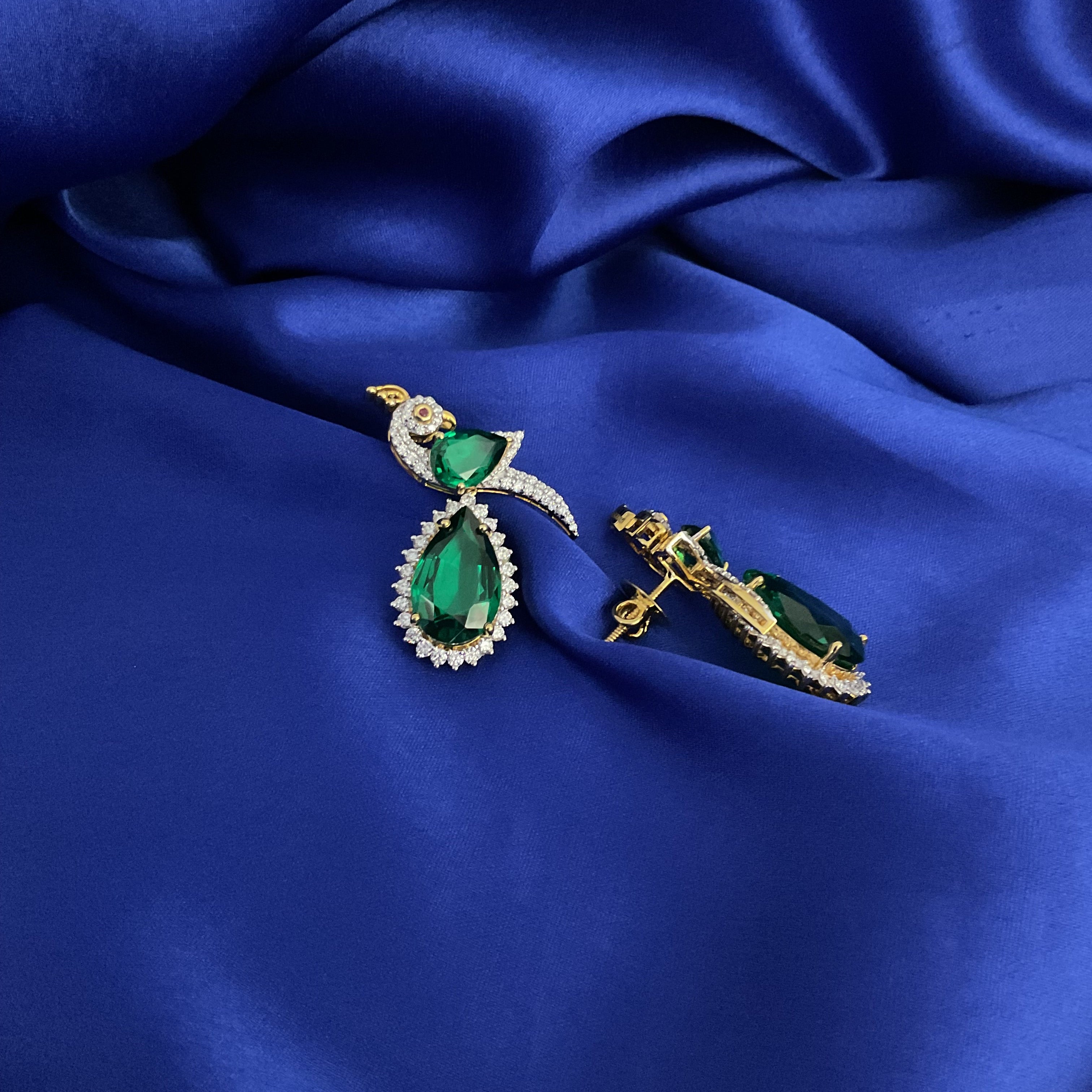 Green Elegance Peacock Earrings