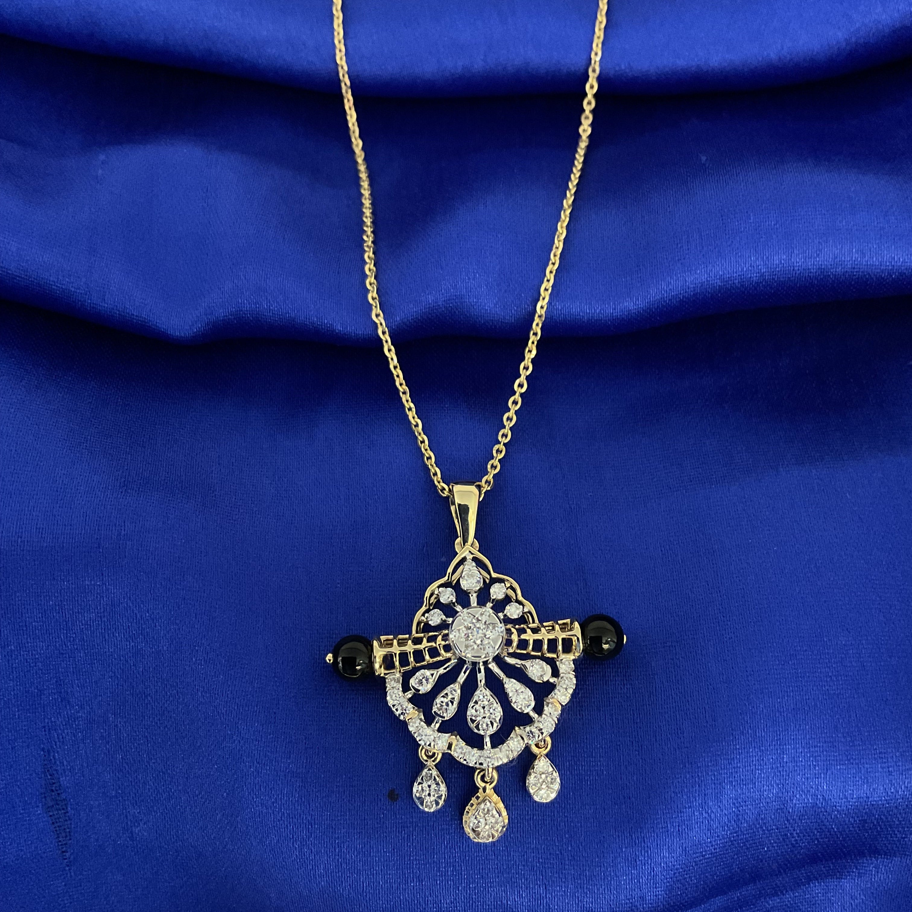Ishani Black Beads Pendant Chain