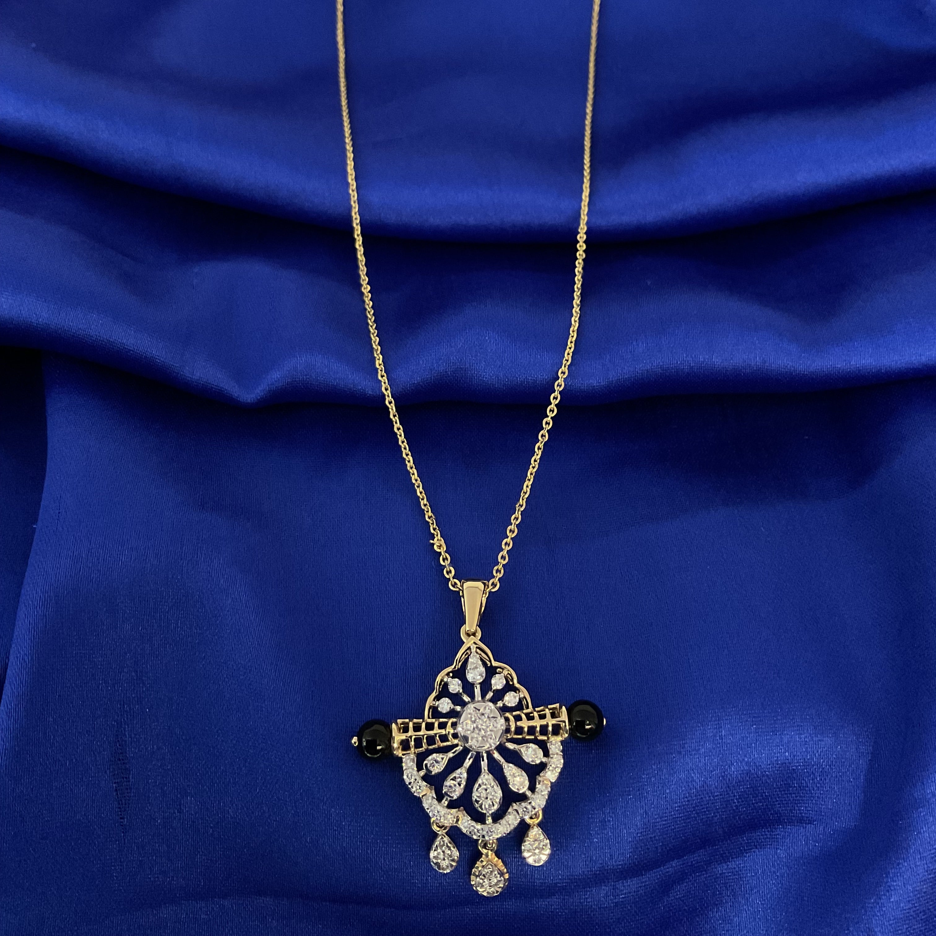 Ishani Black Beads Pendant Chain