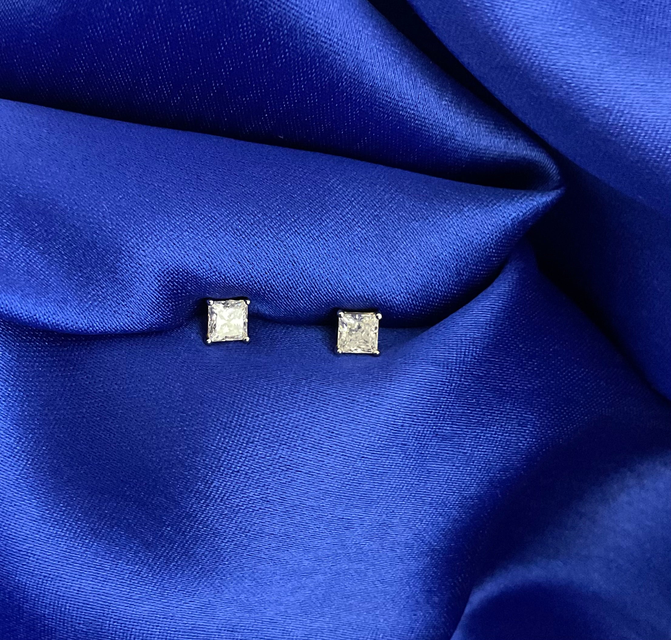 50 Cents Princess Cut Solitaire Studs