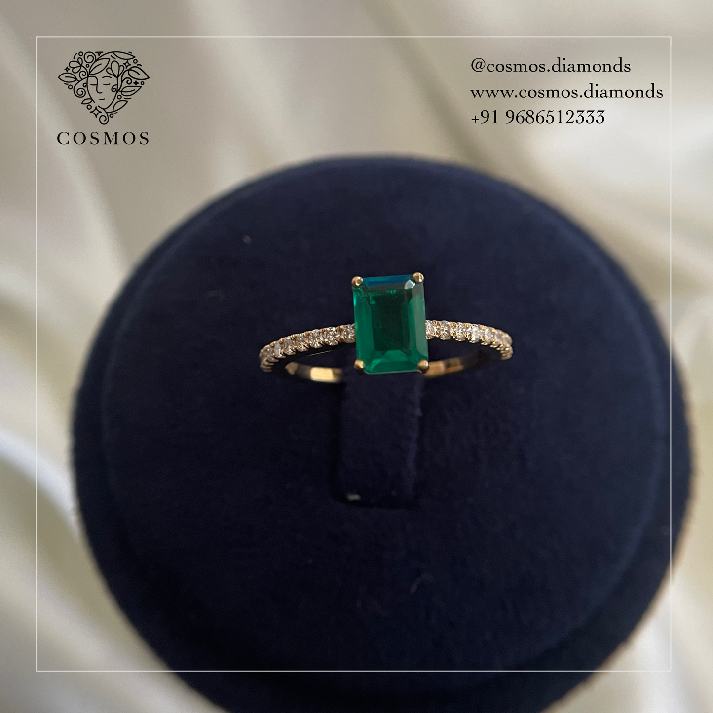 Emerald block diamond ring