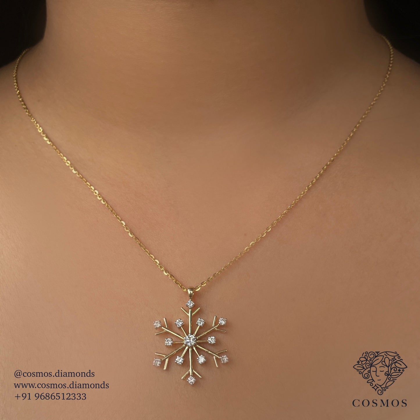 snowflake pendant, gold pendant, diamond pendant, magic pendant, cosmos diamonds