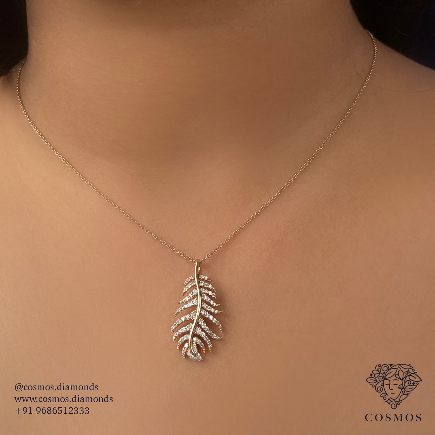 feather pendant, dream feather pendant, gold pendant, diamond pendant, cosmos diamonds, pendants online, jewellery online