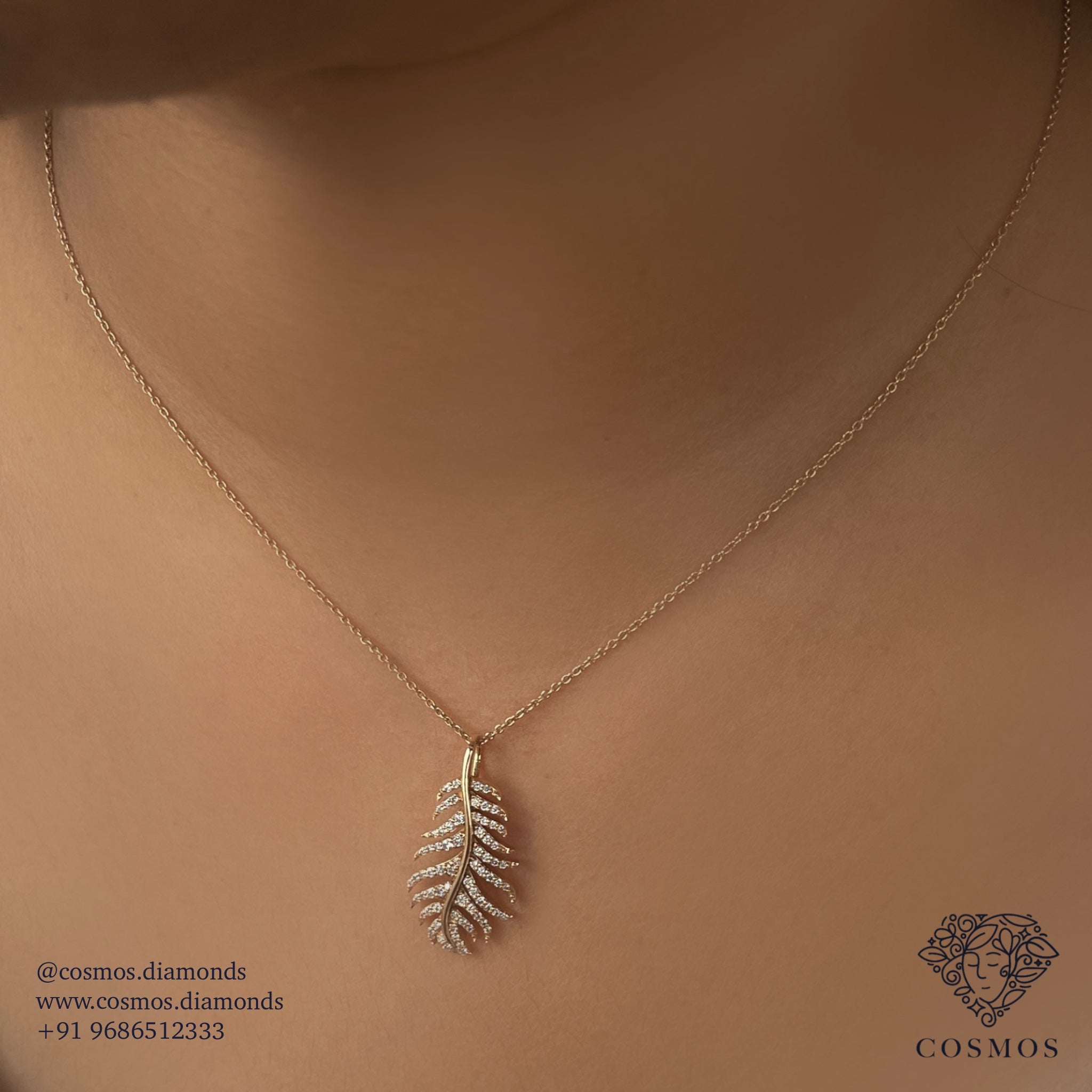 feather pendant, dream feather pendant, gold pendant, diamond pendant, cosmos diamonds, pendants online, jewellery online