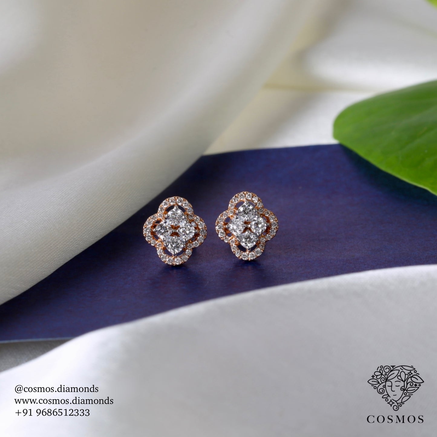 Four solitaire clover studs